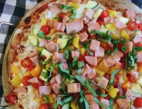 Rainbow-Roasted Vegetable Pizza with Canadian Bacon