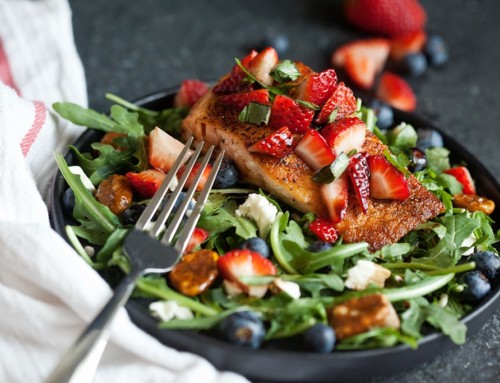 Seared Salmon Salad with Strawberry-Basil Relish